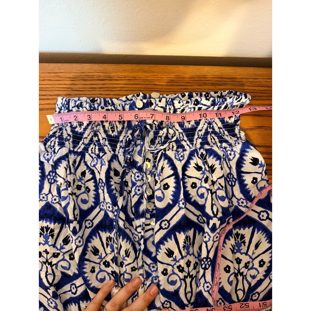 Haute Hippie Women Maxi Skirt M Blue White Medallion Tassel Boho Festival Button - Picture 7 of 7